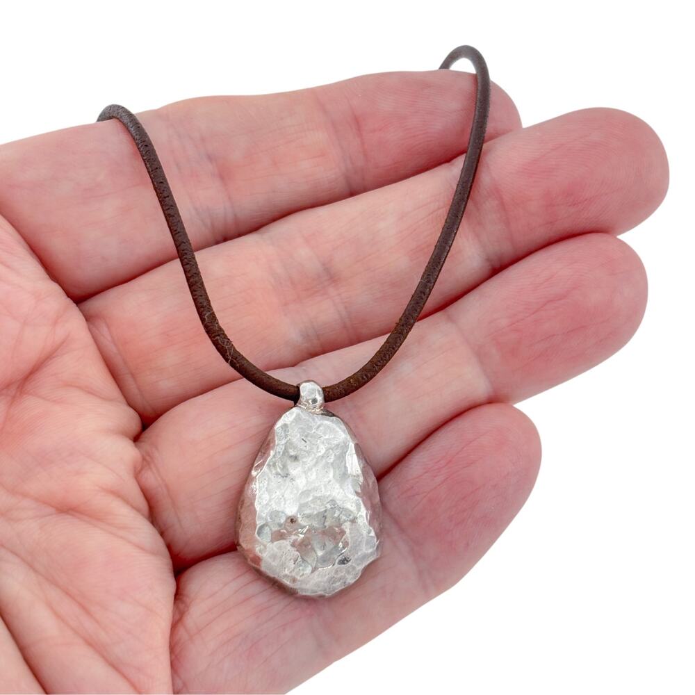 Retired Silpada N1456 Silver Nugget Pendant on Brown Leather Necklace 15.5 inch